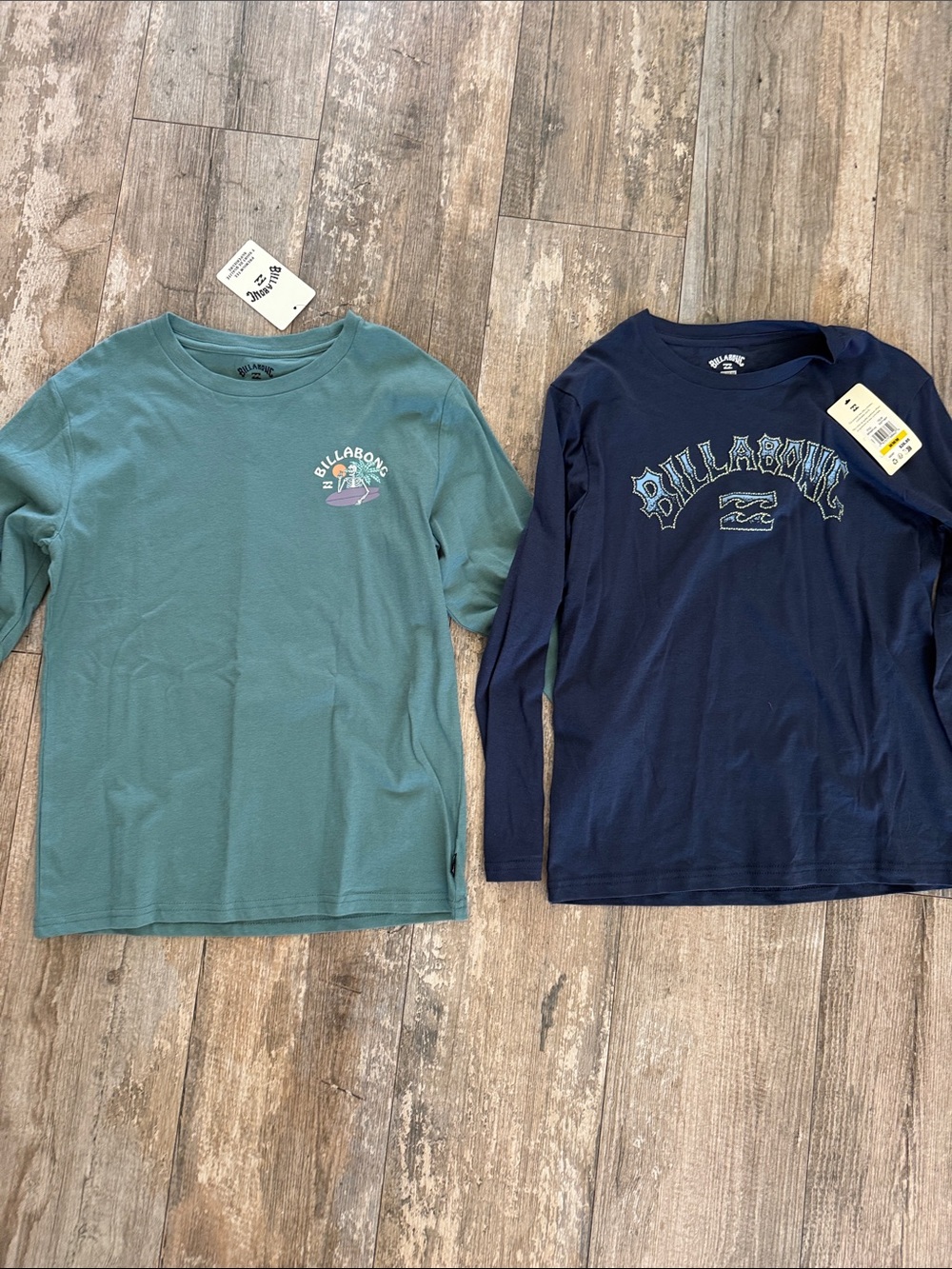 Billabong Kids Boys Long-Sleeve Tees - Teal and Navy Graphic Tops 10-12